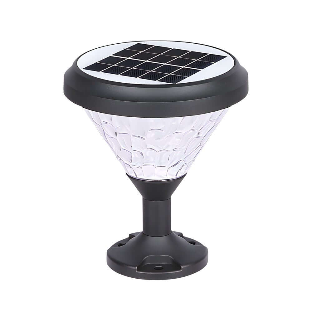 9-inch High Black Round LED Solar Post/Pier Light - Lamp Outdoor