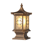 Classic outdoor lantern with swirled glass pattern and traditional black metal construction