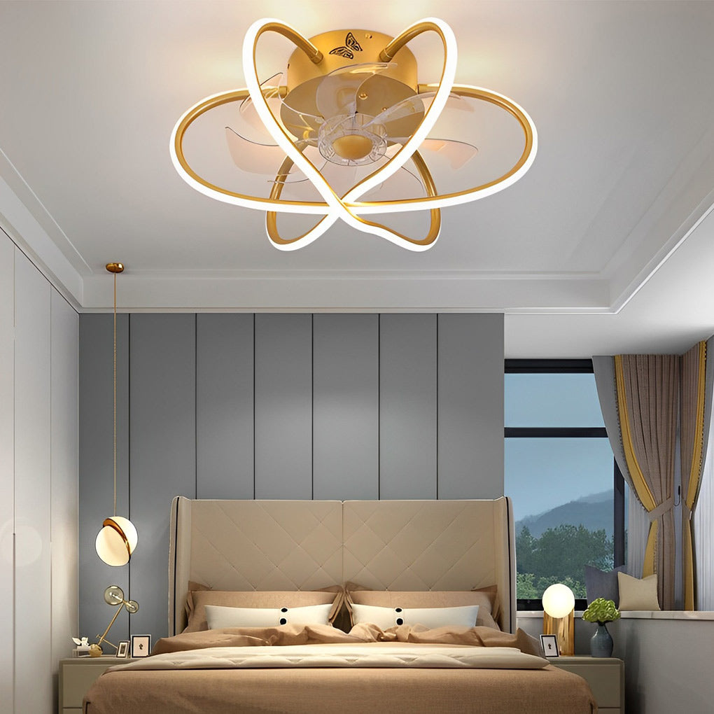 Round Flower Cage LED Dimmable with Remote Bladeless Ceiling Fans Lamp - Lamp Outdoor