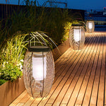 Ritta Retro Lantern Metal/Rattan Floor Lamp, Wood Color - Lamp Outdoor