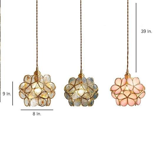 Flower Patterned Modern Glass Copper Pendant Light Kitchen Hanging Pendant Lights - Lamp Outdoor