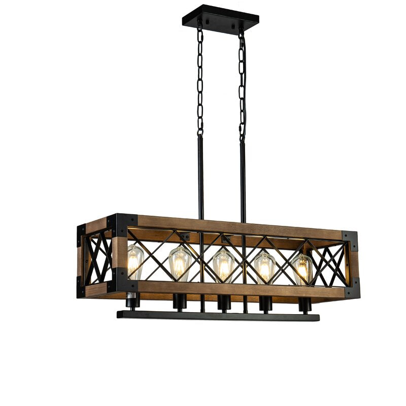 Rustic Industrial Linear Chandelier for Dining Rooms Farmhouse Rectangular/Square Light Fixture - Lamp Outdoor