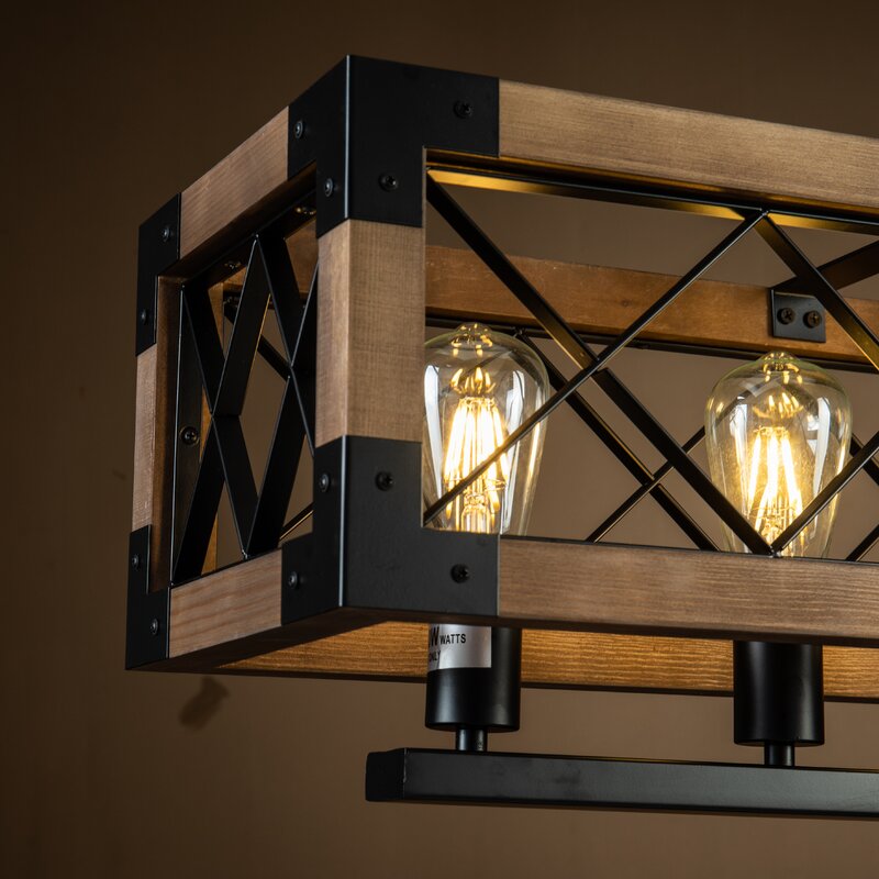 Rustic Industrial Linear Chandelier for Dining Rooms Farmhouse Rectangular/Square Light Fixture - Lamp Outdoor