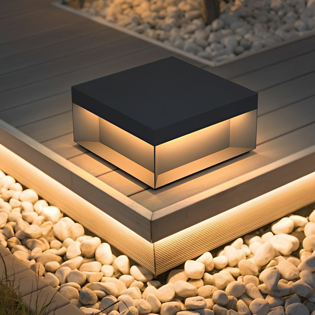 Square LED Hardwired/Solar Outdoor Pier Mount Lantern Post Light Black | Dazuma