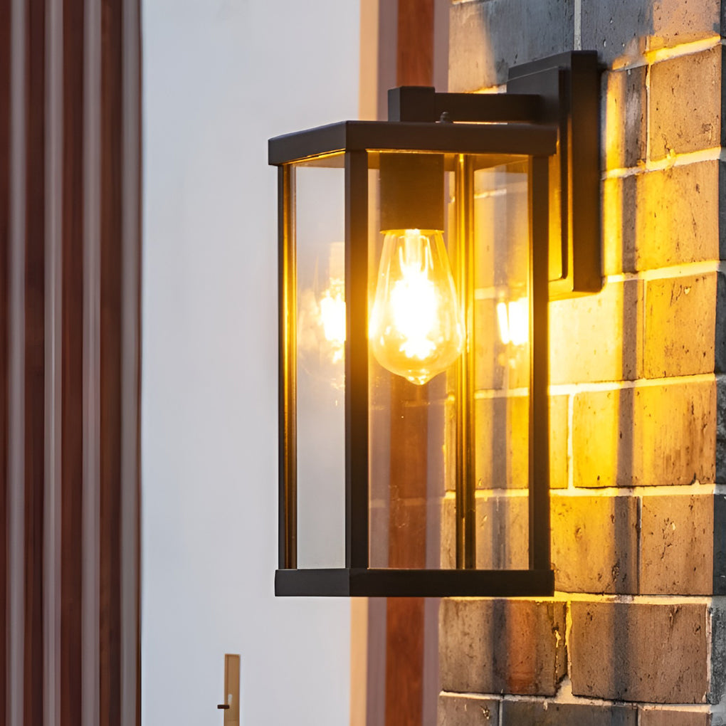 Rectangular Glass Waterproof Black Modern Outdoor Wall Lamp Exterior Lights | Dazuma