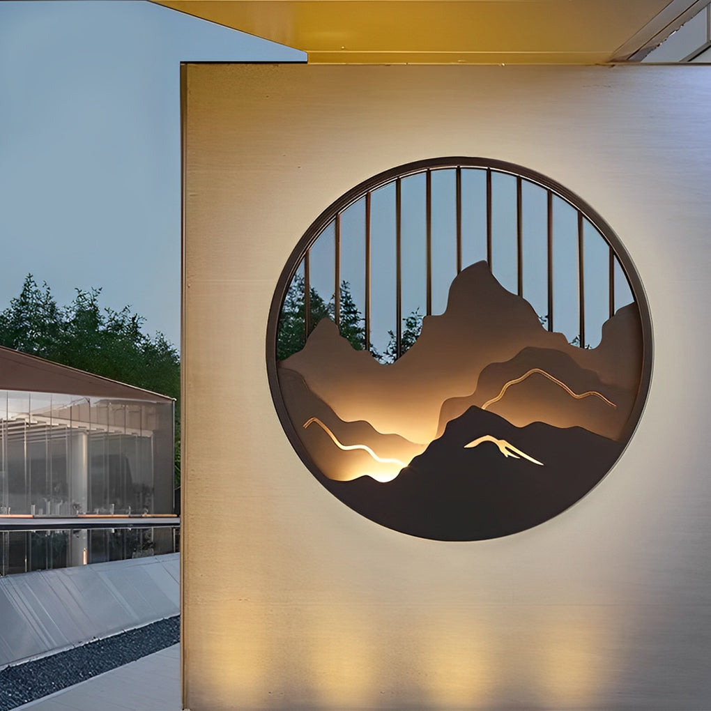 Round Mountain Scenery LED Waterproof Outdoor Wall Sconce Lighting | Dazuma