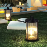 Striped Glass Cylindrical Waterproof Portable Solar Outdoor Lanterns - Dazuma