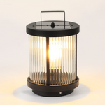 Striped Glass Cylindrical Waterproof Portable Solar Outdoor Lanterns - Dazuma