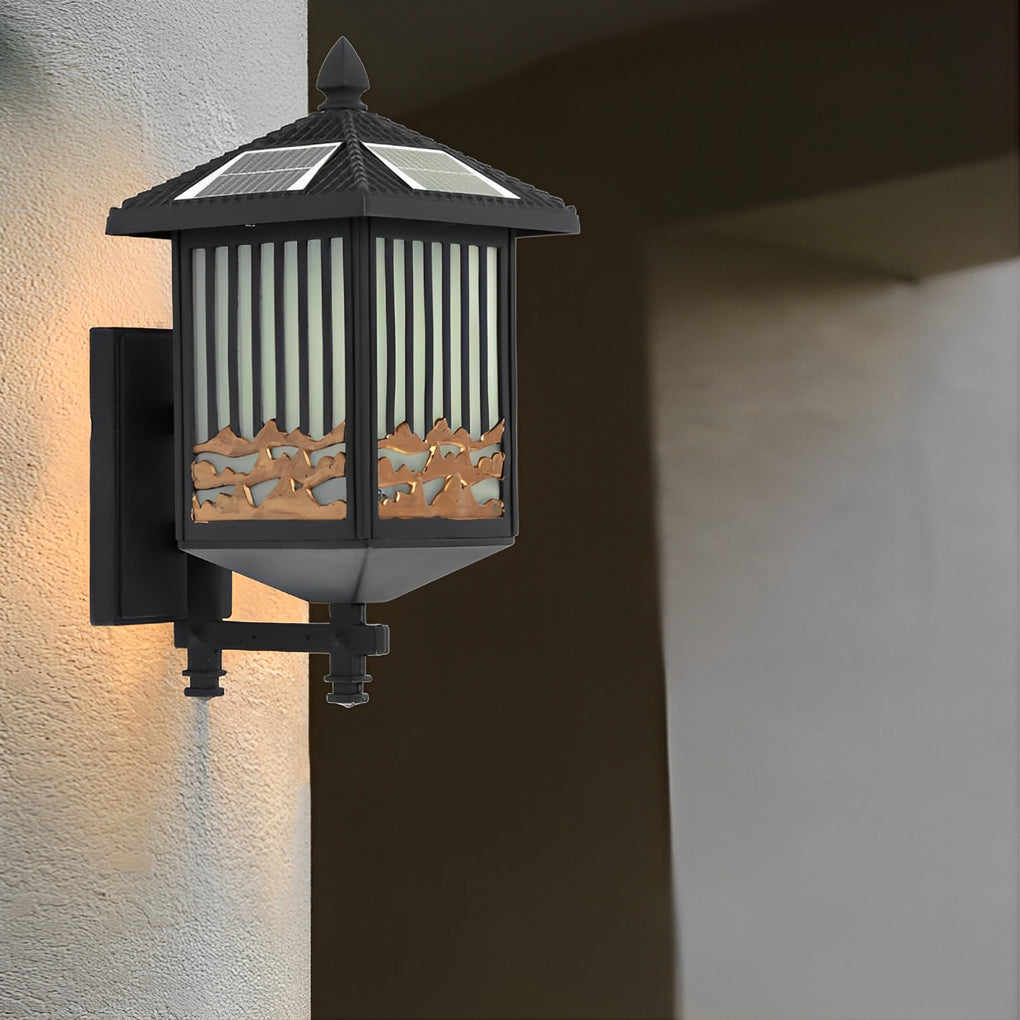 Retro Waterproof LED Black Modern Solar Wall Lights Outdoor Wall Sconce | Dazuma