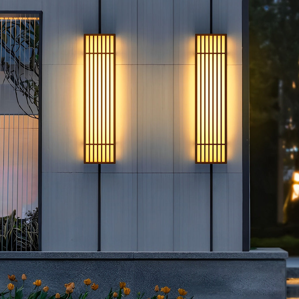 Retro Vertical Stripe Grid LED Waterproof Brown Outdoor Wall Lamp | Dazuma