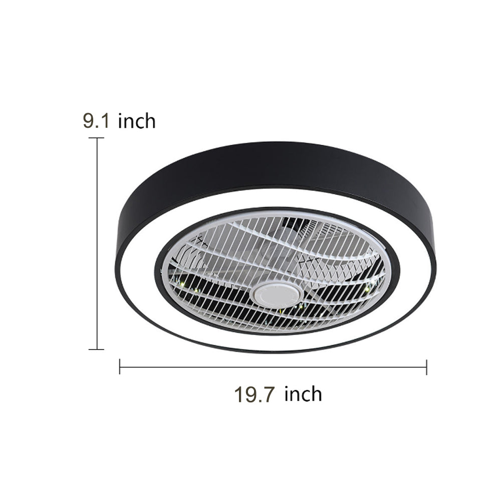 Compact Round Iron Modernized Flush Mount Bladeless Ceiling Fan With LED Lights - Lamp Outdoor