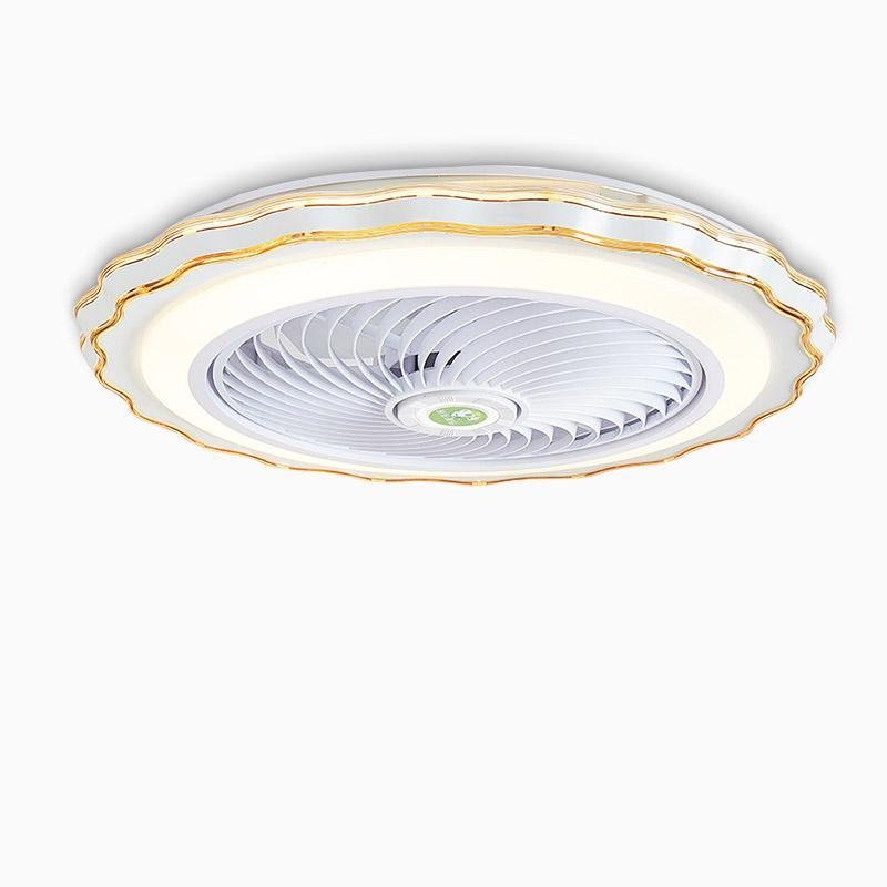 Goldish White Crown-Shaped Modern Bladeless Ceiling Fan with light and Remote - Lamp Outdoor