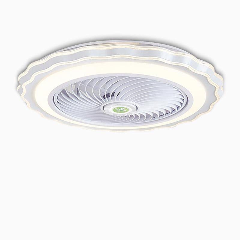 Goldish White Crown-Shaped Modern Bladeless Ceiling Fan with light and Remote - Lamp Outdoor