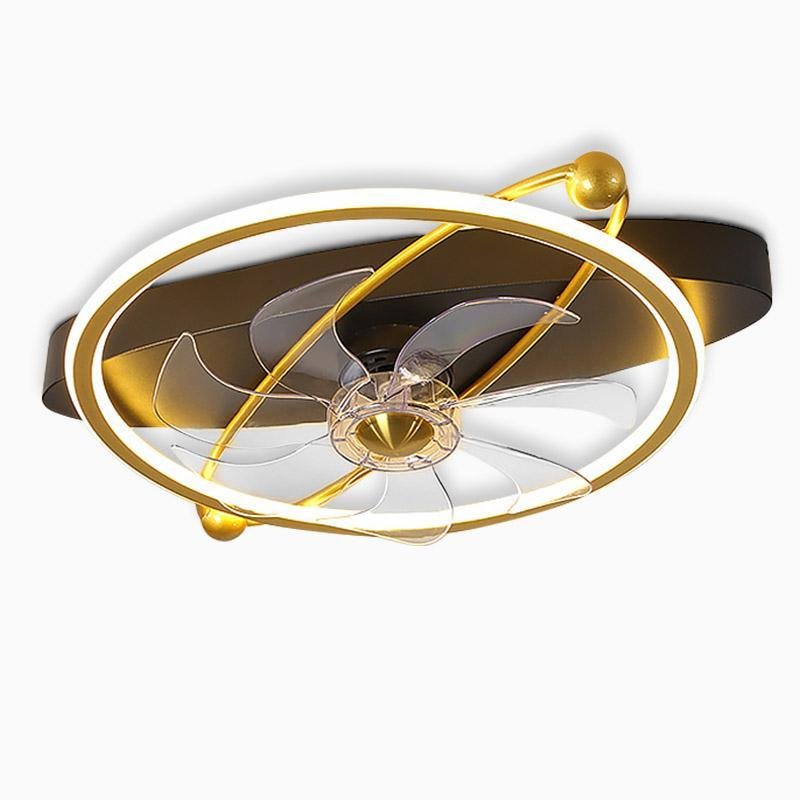 Gold Flush Mount Industrial Ceiling Fans with Remote and LED Lights - Lamp Outdoor