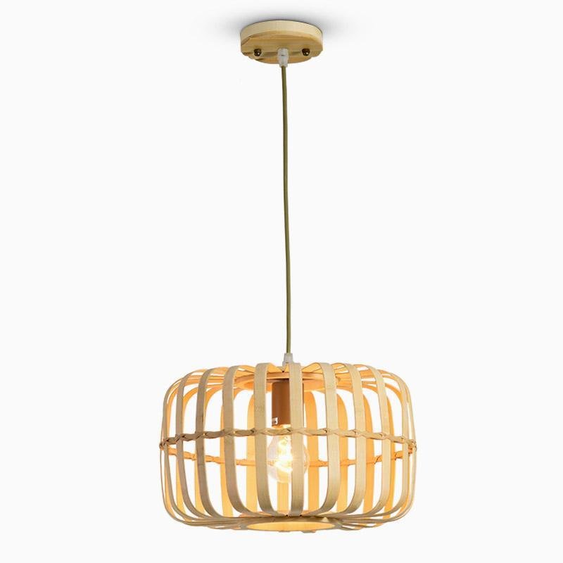 Circular Rectangle Bird Cage Pendant Light Burlywood Bamboo Ceiling Lights - Lamp Outdoor