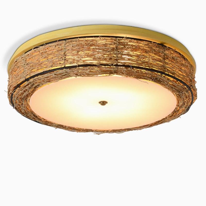 Compact Flush Mount Lighting Covered In Burly wood Wicker - Lamp Outdoor