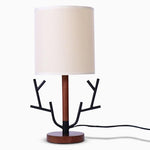 16 inch Vintage Rustic Tree Branch US Plug Table Lamp with Fabric Drum Shade - Lamp Outdoor