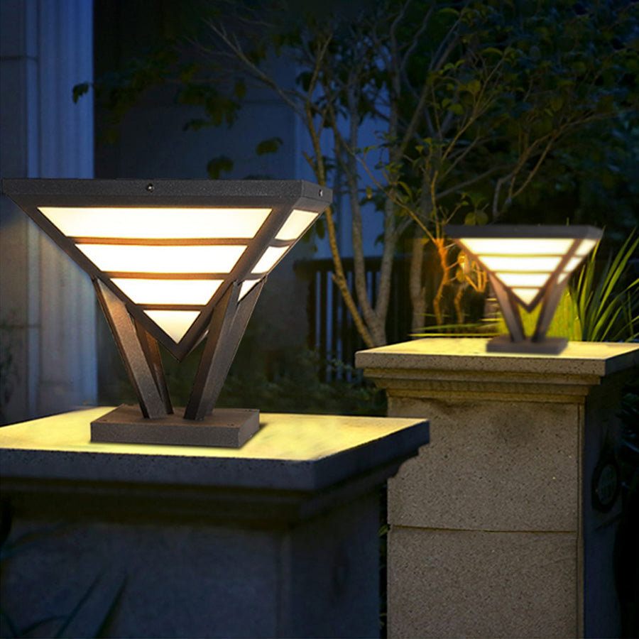 Geometric Aluminum Waterproof LED Black Modern Outdoor Light Pillar Lamp - Dazuma