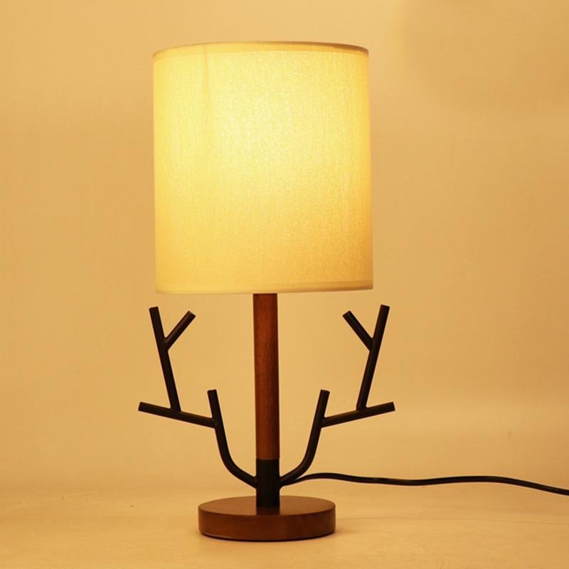 16 inch Vintage Rustic Tree Branch US Plug Table Lamp with Fabric Drum Shade - Lamp Outdoor