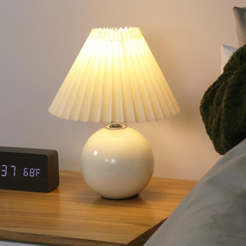 Modern White Globe Ceramic and Pleated Table Lamp - Lamp Outdoor