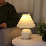 Modern White Globe Ceramic and Pleated Table Lamp - Lamp Outdoor
