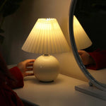 Modern White Globe Ceramic and Pleated Table Lamp - Lamp Outdoor