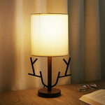 16 inch Vintage Rustic Tree Branch US Plug Table Lamp with Fabric Drum Shade - Lamp Outdoor