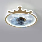 Olive Round Crown Shaped Metal Flush Mount Ceiling Fans - Lamp Outdoor