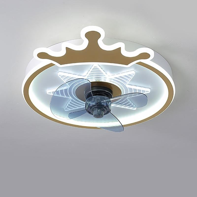 Olive Round Crown Shaped Metal Flush Mount Ceiling Fans - Lamp Outdoor