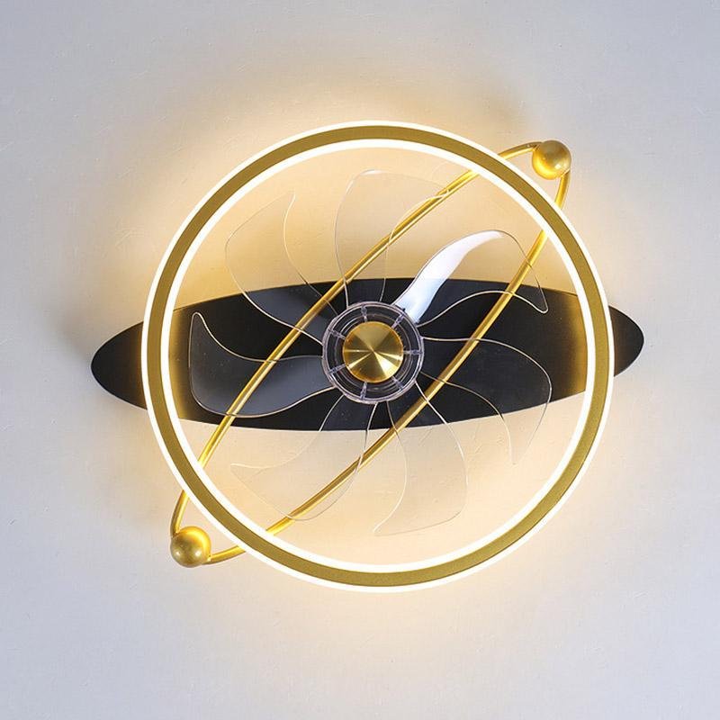 Gold Flush Mount Industrial Ceiling Fans with Remote and LED Lights - Lamp Outdoor