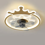 Olive Round Crown Shaped Metal Flush Mount Ceiling Fans - Lamp Outdoor