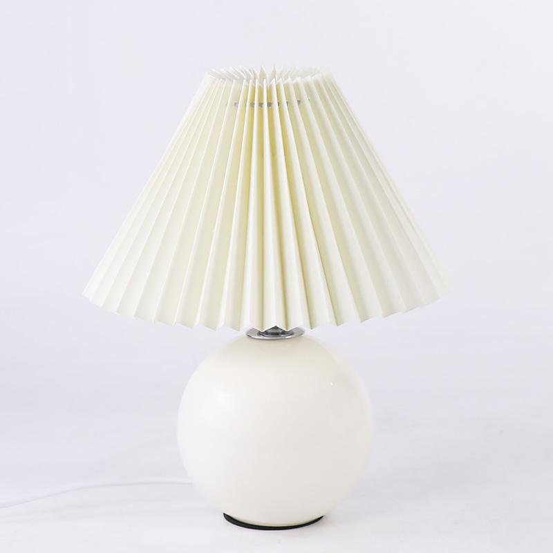 Modern White Globe Ceramic and Pleated Table Lamp - Lamp Outdoor