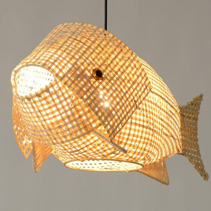 26'' Farmhouse Fish Shaped Bamboo Pendant Light - Lamp Outdoor
