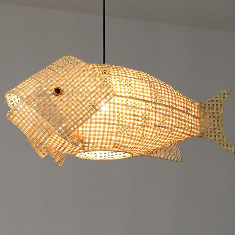 26'' Farmhouse Fish Shaped Bamboo Pendant Light - Lamp Outdoor