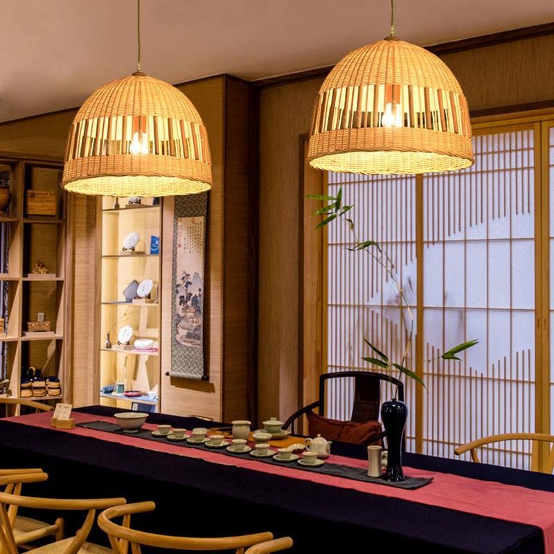 Dome Light Pendant Bamboo Pendant Light With a Seethrough Middle Area - Lamp Outdoor
