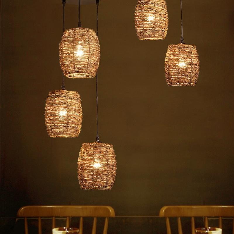 3 Piece Set of Transparent Burlywood Wicker Pendant Light Living Room Light - Lamp Outdoor