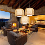 Sleek Modern-Looking Cylindrical Bamboo Pendant Light Entryway Hallway Lighting - Lamp Outdoor