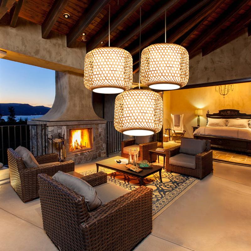 Sleek Modern-Looking Cylindrical Bamboo Pendant Light Entryway Hallway Lighting - Lamp Outdoor