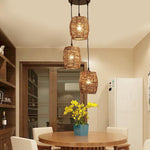 3 Piece Set of Transparent Burlywood Wicker Pendant Light Living Room Light - Lamp Outdoor