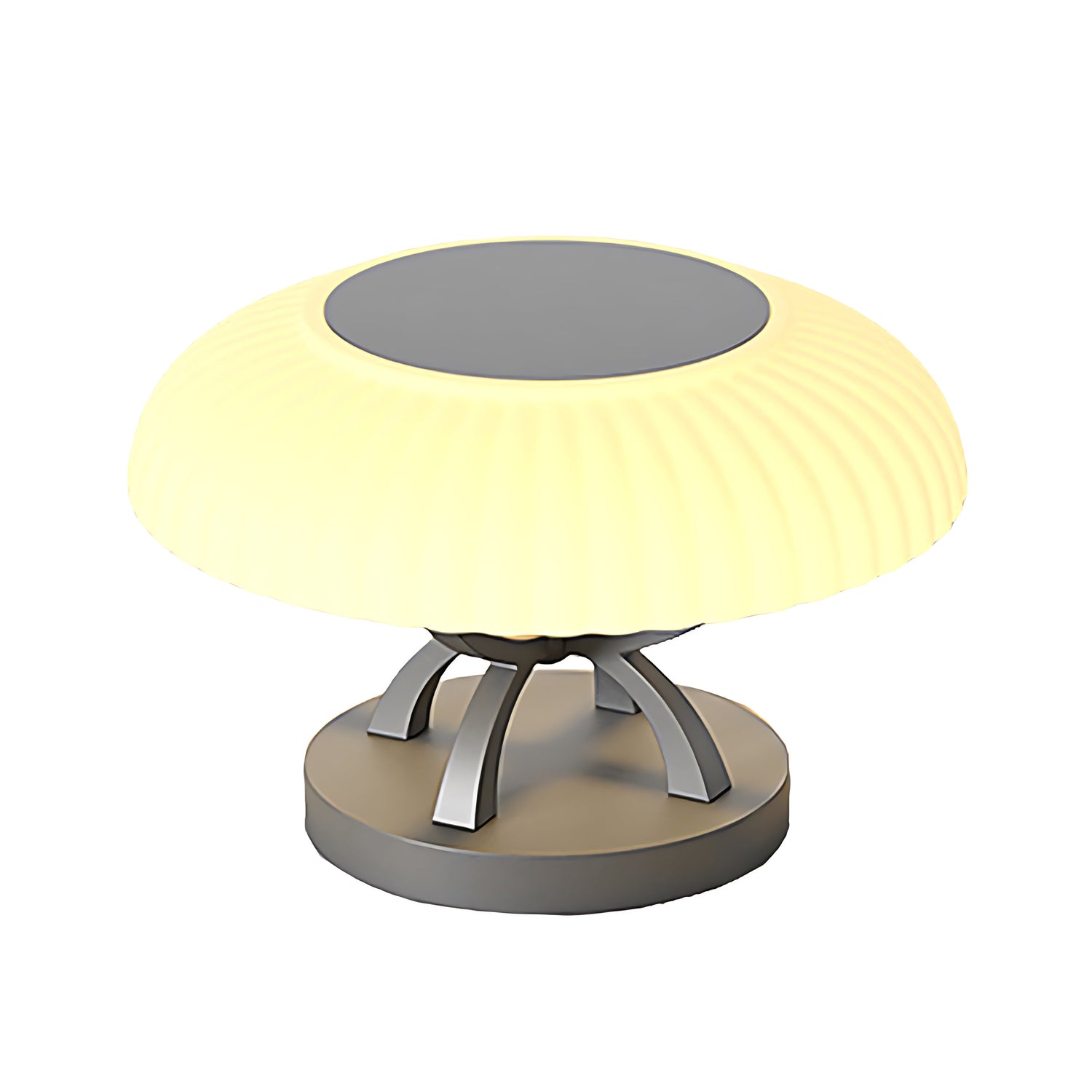 Modern circular bollard light with dome top and cylindrical base creating gentle ambient illumination for landscapes