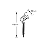 Technical drawing showing dimensions and installation specifications for adjustable outdoor spotlight fixture
