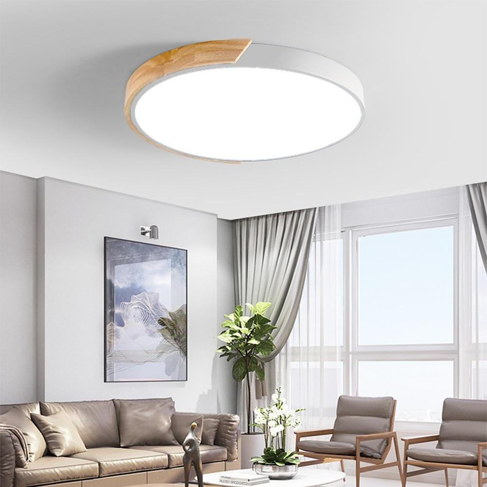 Circular LED Wood Nordic Ceiling Lights Flush Mount Lighting Ceiling Lamp - Lamp Outdoor
