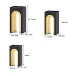 Three different sized arch lamps with dimensional measurements