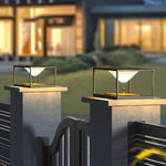 Modern architectural lighting fixtures integrated into contemporary outdoor design with warm LED glow