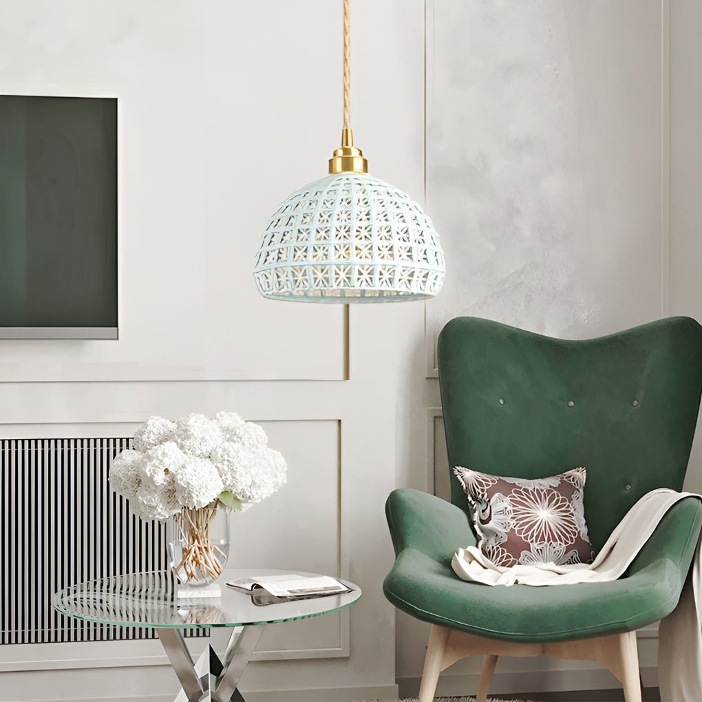 Artistic Semi Globe Ceramic Copper Pendant Light Modern Pendant Lighting - Lamp Outdoor