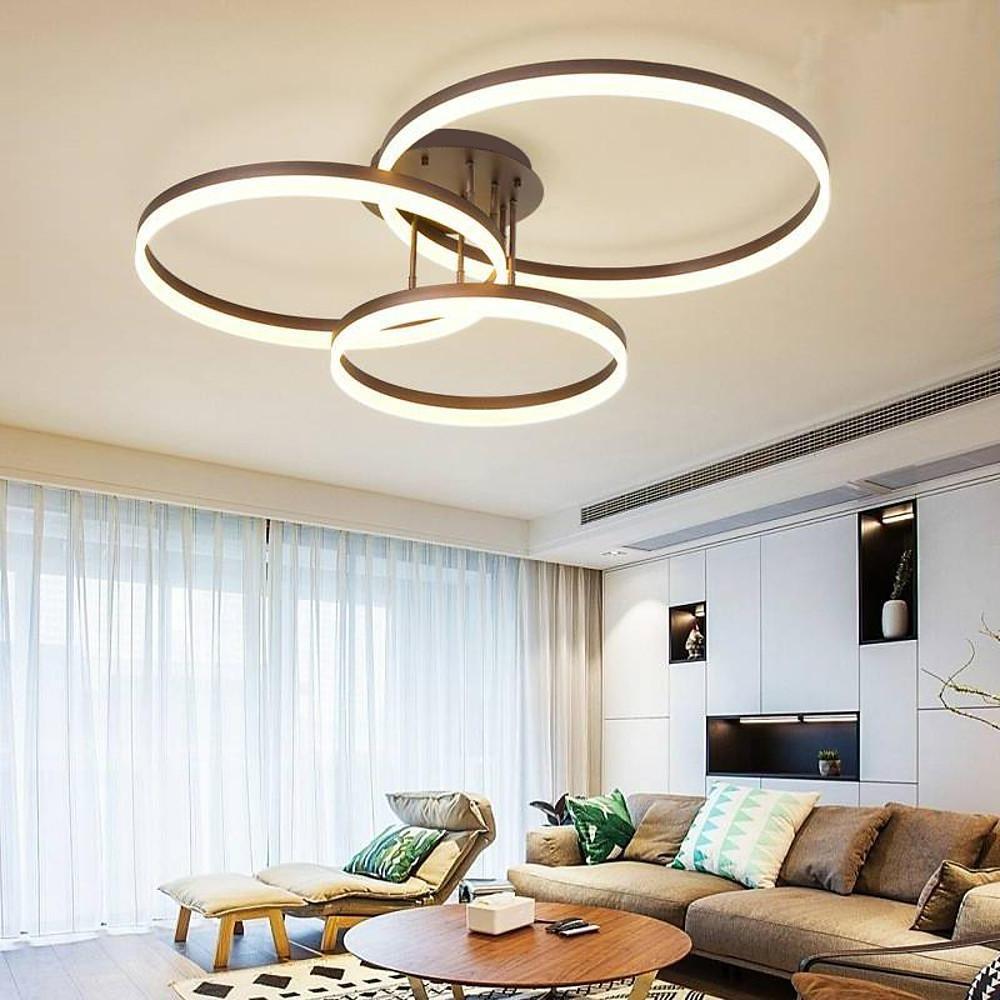 Metal Acrylic Ringed Large Flush Mount Ceiling Light with 3 Adjustable LED Lights - Lamp Outdoor