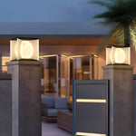Luxury outdoor space with solar cube lights integrated into modern landscape design