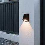 Rectangular black LED light fixture with modern geometric design for outdoor use