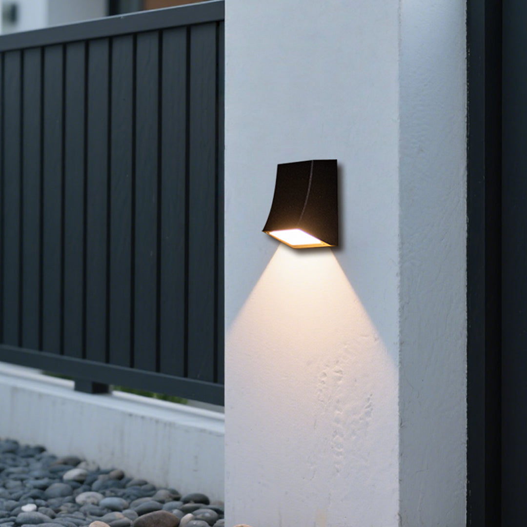 Rectangular black LED light fixture with modern geometric design for outdoor use