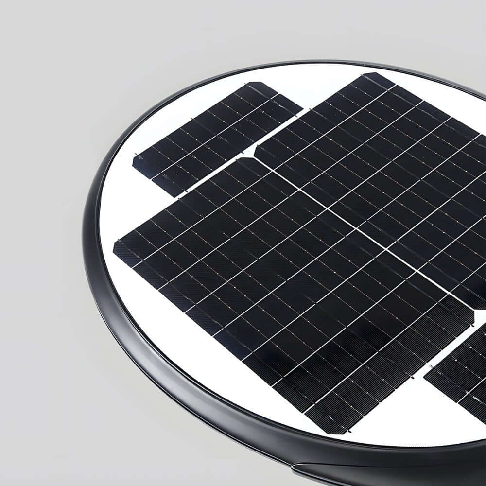 Black Round Modern Outdoor LED Solar Post Street Light - Lamp Outdoor